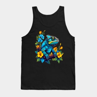 Chameleon Surrounded by Vibrant Spring Flowers Tank Top